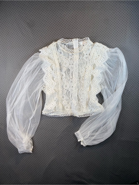 Apeach Tops - Victorian Romantic Boho Lace White Puff-Sleeve Blouse